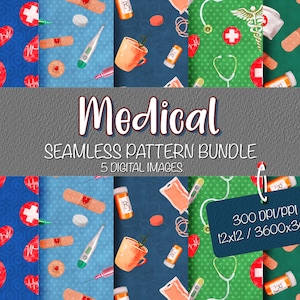 Aquarell Medizinisches Leben Nahtlose Muster Bundle png, Medizinisches Nahtloses Muster, Medizinisches Digitales Papier, Medizinisches Scrapbooking, Digitaler Download