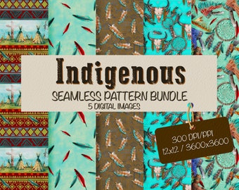 Indigenous Seamless Pattern Png Design Bundle, Watercolor Indigenous Seamless Digital Paper, Indigenous PNG and digital scrapbooking