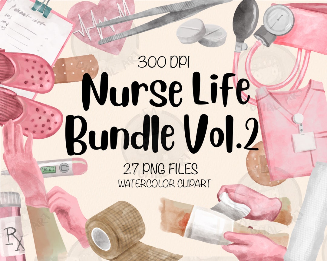Watercolor Nurse Life Png Clipart Bundle for Creators, Hand Drawn Nurse ...