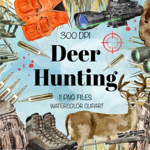 Deer Hunting Png Bundle For Creators, Watercolor Hunting Clipart, Watercolor Hunting Printable, Hunting Clipart, Hunting Png,Digital Clipart