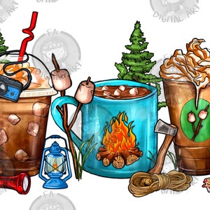 Camping Coffee Cups Png Sublimation Design, Camping Frappe Png, Camper Coffee Mug Png, Camper Mug Png, Camper Coffee Png, Digital Download