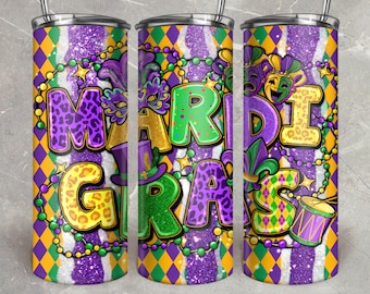 Mardi Gras 20oz Tumbler png sublimation design download, western Mardi Gras png, glitter tumbler png, sublimate download