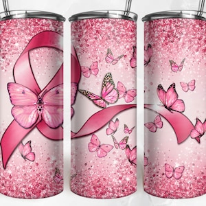 Butterfly Cancer 20oz skinny tumbler png sublimation design download, Breast Cancer png, Butterfly tumbler png, sublimate designs download
