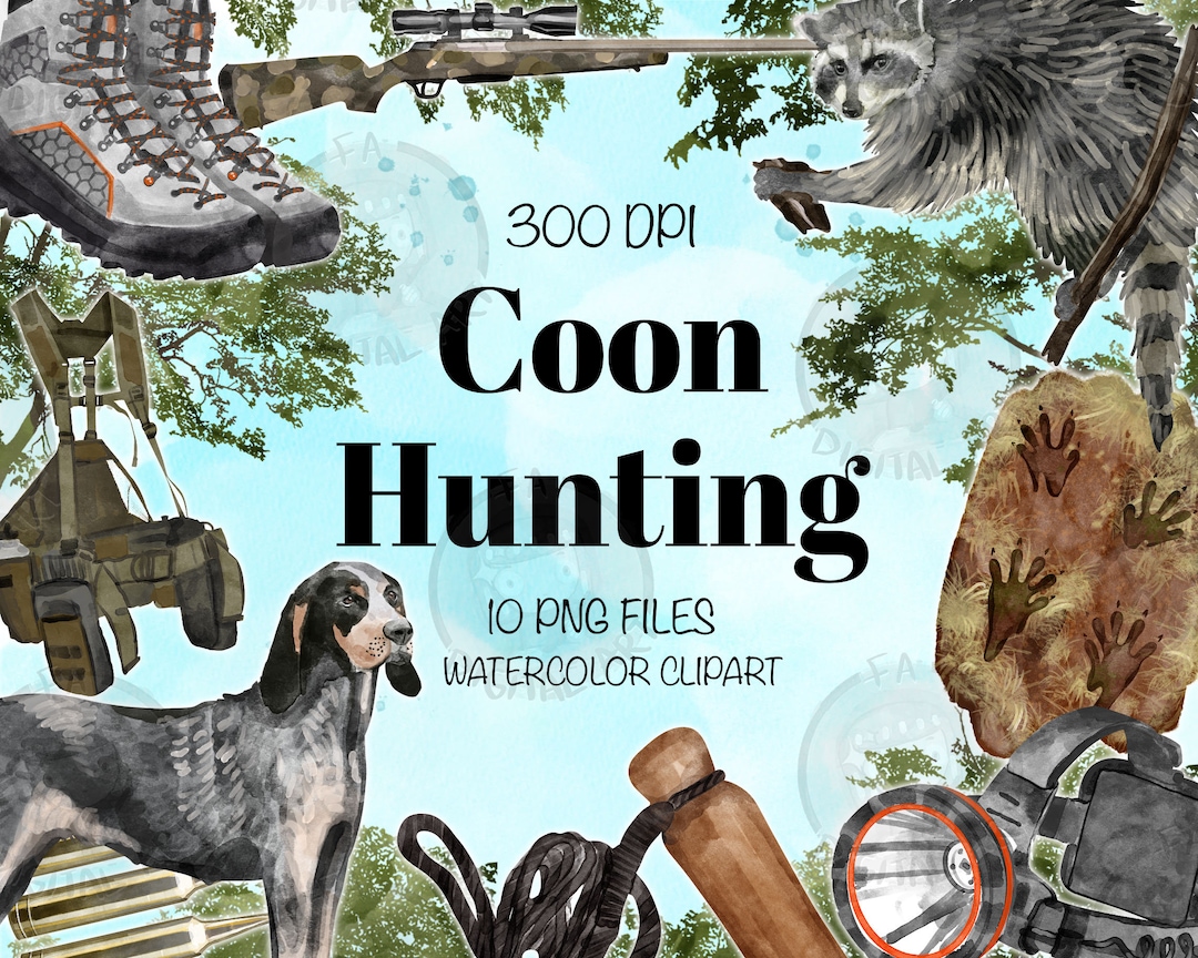Coon Hunting Png Bundle for Creators, Watercolor Hunting Clipart