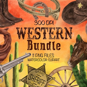 Western Png Bundle For Creators, Watercolor Western Clipart, Watercolor Wild West Printable, Wild West Clipart,Wild West Png,Digital Clipart
