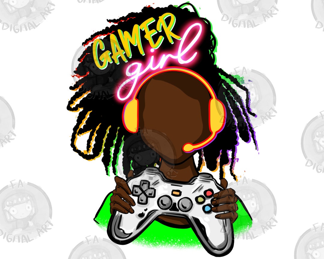 Black Gamer Girl Png Sublimation Design Download, Afro American Png