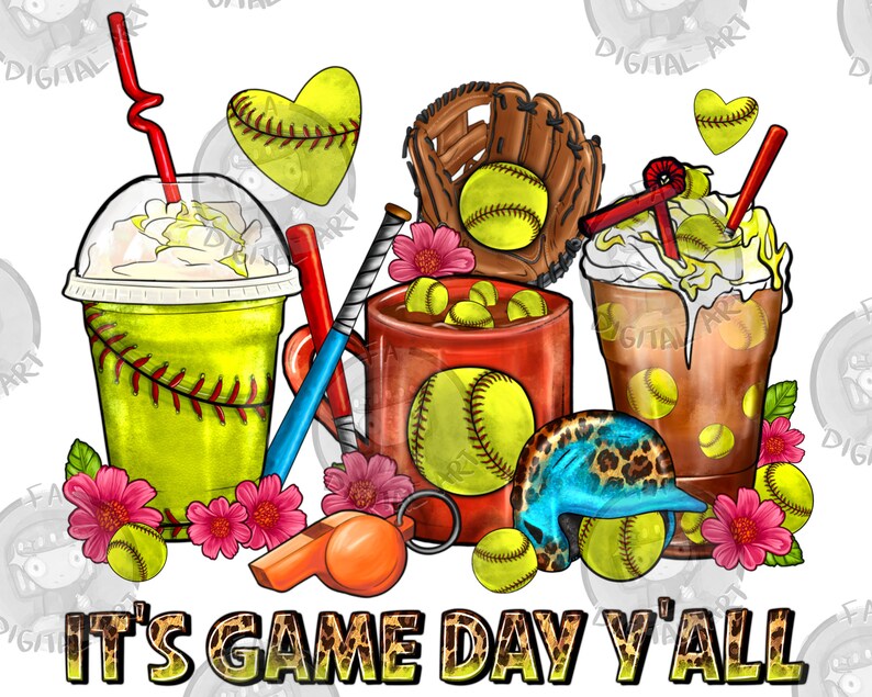 It's Game Day Y'all Softball Coffee Cups Png Etsy