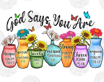God says you are unique png sublimation design download, Christian png, bible verse png, floral png design, sublimate designs download