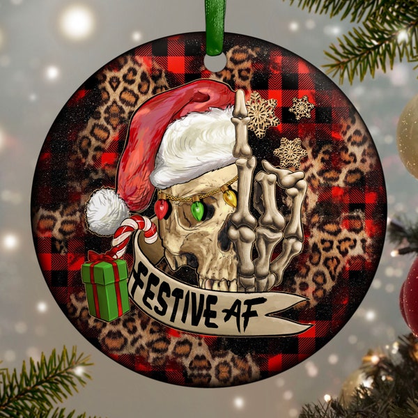 Festive af skull ornament png sublimation design download, Christmas png, Christmas ornament png, skull png, sublimate designs download