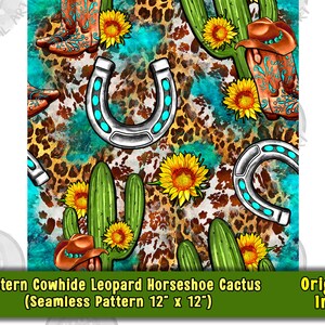 Western Cowhide Leopard Horseshoe Seamless Pattern Png, Western Digital Seamless Pattern Png, Digital Paper Png, Printable Scrapbook Paper