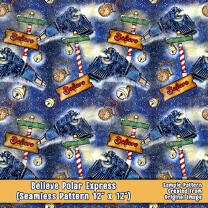 Believe Polar Express Seamless Pattern Png, Christmas Digital Seamless Pattern Png, Christmas Digital Paper Png, Printable Scrapbook Paper