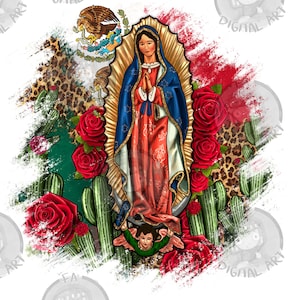 Onze Lieve Vrouw van Guadalupe Mexicaanse vlag Cactus Rozen Png Sublimatie Ontwerp, Lady Of Guadalupe Png, Westerse Moeder Guadalupe Png, Instant Download