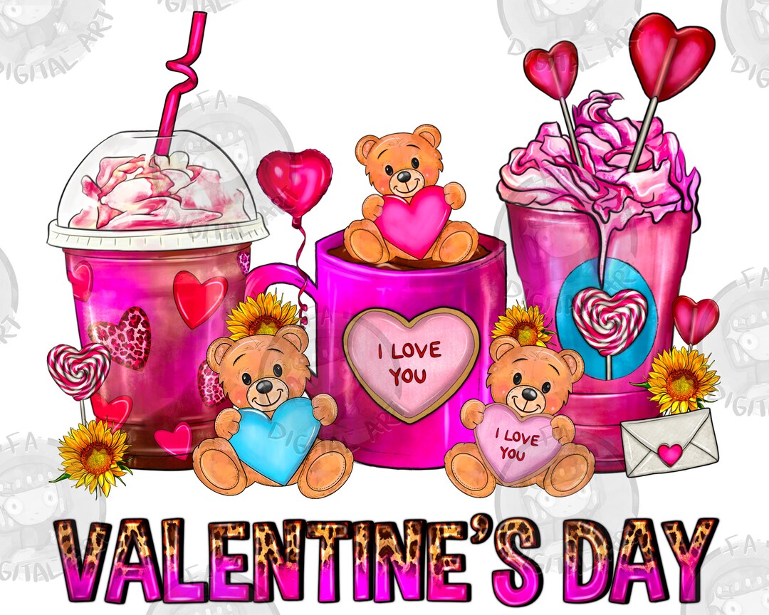 Valentines Day Coffee Cups Valentines Day Png Sublimation Design, Happy ...