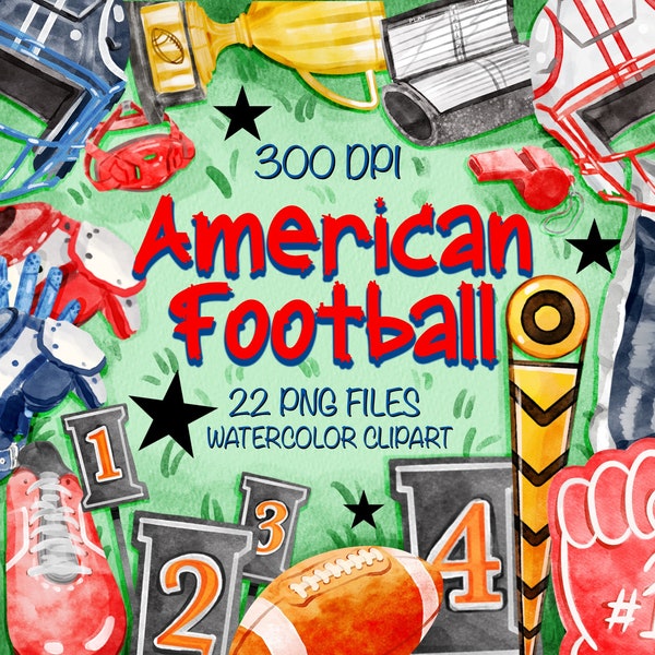 American Football Png Bundle For Creators 22 PNG Files, Watercolor Football Clipart, Watercolor Sport Printable,Football Png,Digital Clipart