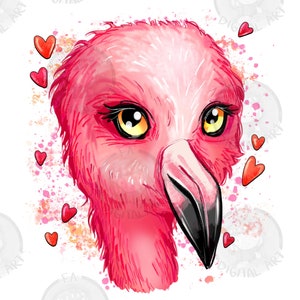 Cute flamingo hearts png sublimation design download, hand drawn flamingo png, flamingo face png, sublimate designs download