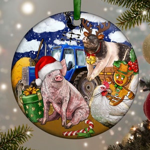 Farm And Pig Ornament Png Sublimation Design, Christmas Ornament Png, Merry Christmas Png, Christmas Pig Png, Holiday Png, Digital Download