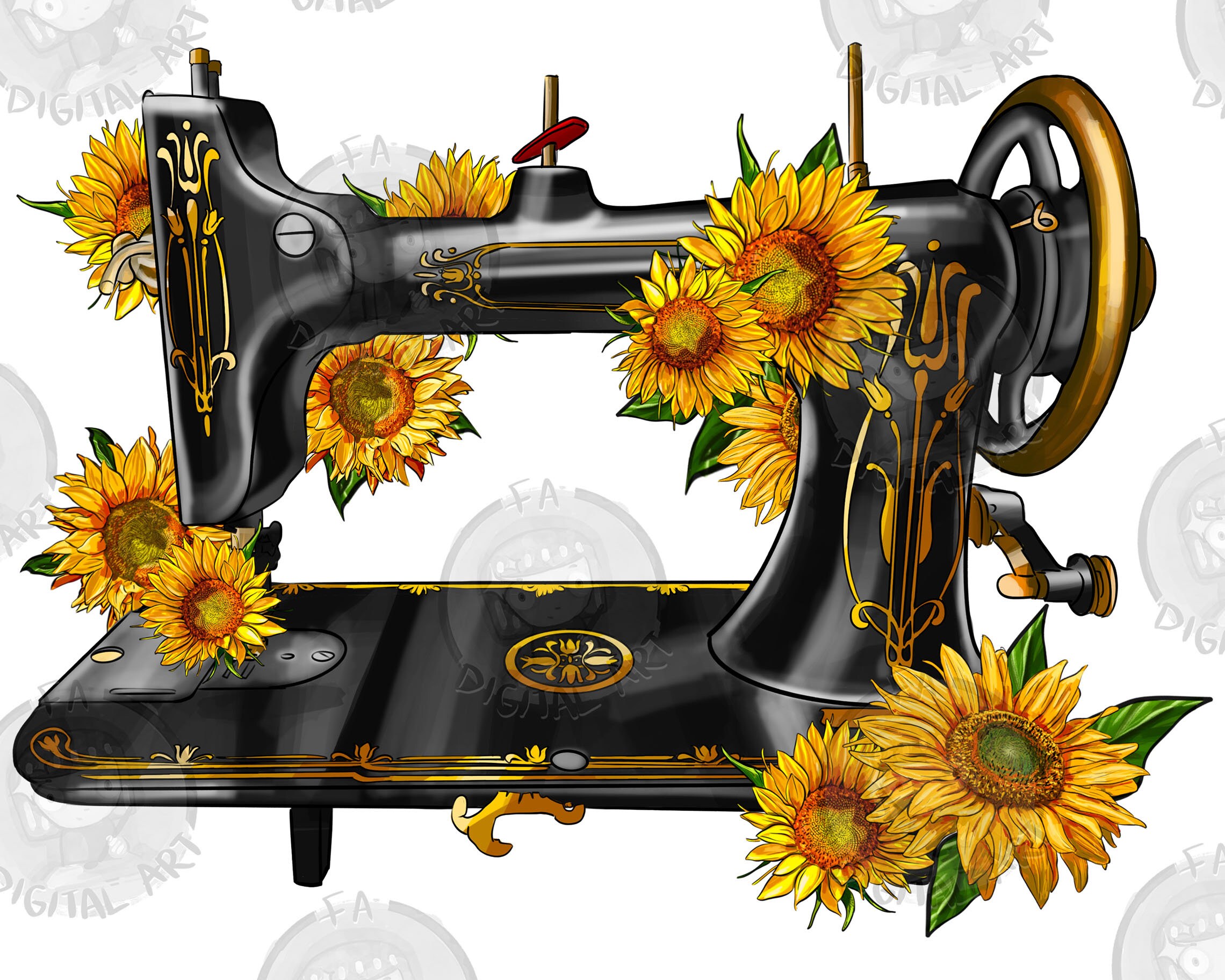 Sunflower sewing machine png sublimation design download, hand drawn sewing machine png, sewing png, sublimate designs download