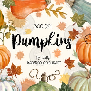 Fall Pumpkins Png Bundle For Creators, watercolor pumpkin clipart, Watercolor Pumpkin Printable, Fall Clipart, Autumn Leaves,digital clipart