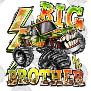 Big brother monster truck png sublimation design download, hand drawn truck png, monster truck png, sublimate designs download