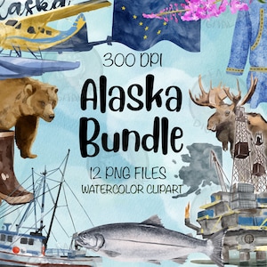 Alaska Png Bundle For Creators, Watercolor Alaska Clipart, Alaska Watercolor Clipart, Alaska Png, Alaska Clipart, Digital Clipart