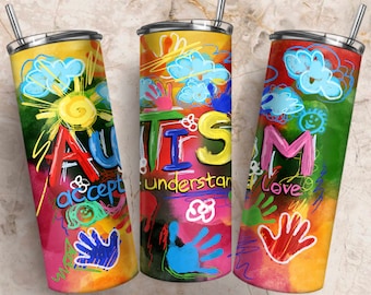 Autism accept understand love 20oz skinny tumbler png sublimation design download, Autism png, Autism tumbler png,sublimate designs download