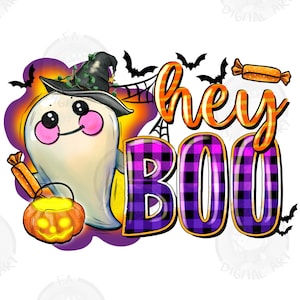 Hey Boo png sublimation design download, Happy Halloween png, Halloween vibes png, spooky season png, cute ghost png, designs download