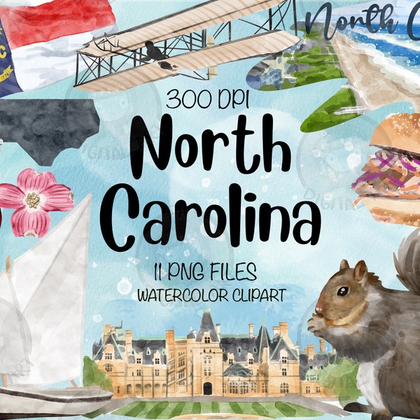 North Carolina Png Bundle For Creators, Watercolor North Carolina Clipart, Watercolor North Carolina Printable, Digital Clipart