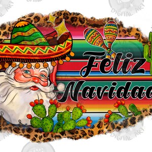 Feliz Navidad with santa and maracas Png sublimation design download, Christmas Png, Mexican Christmas Png, sublimate designs download
