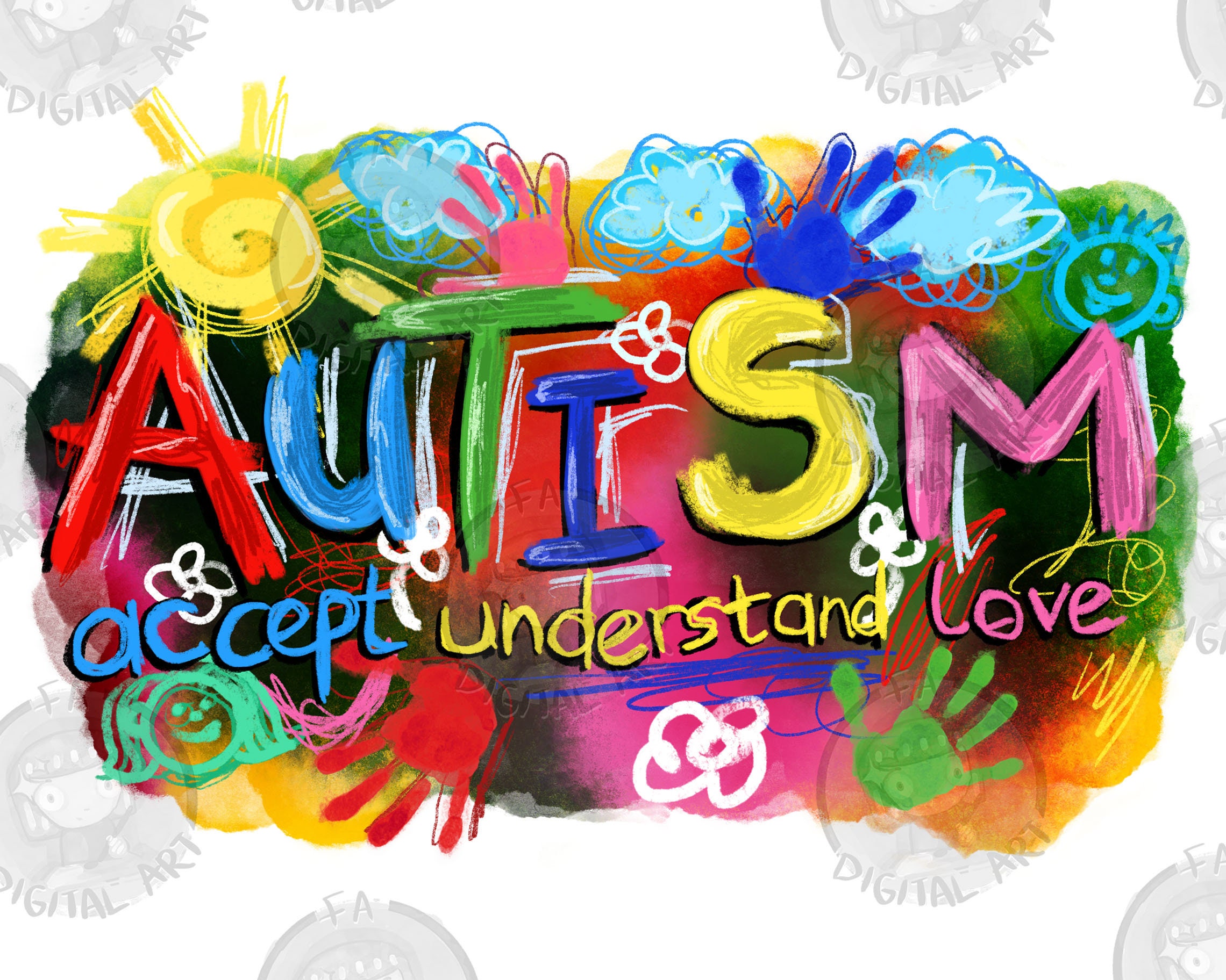 autism awareness watercolor splatter Fabric  Spoonflower