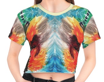 Fire In The Field, Womens Short Sleeve Crop Tee, Belly Shirt In Soft Fabric