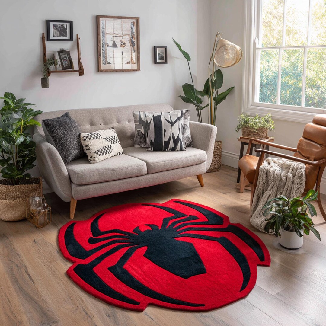 Spider Man Rug – Handmade Tufted Superhero Carpet, Geek Room Play Rug ...