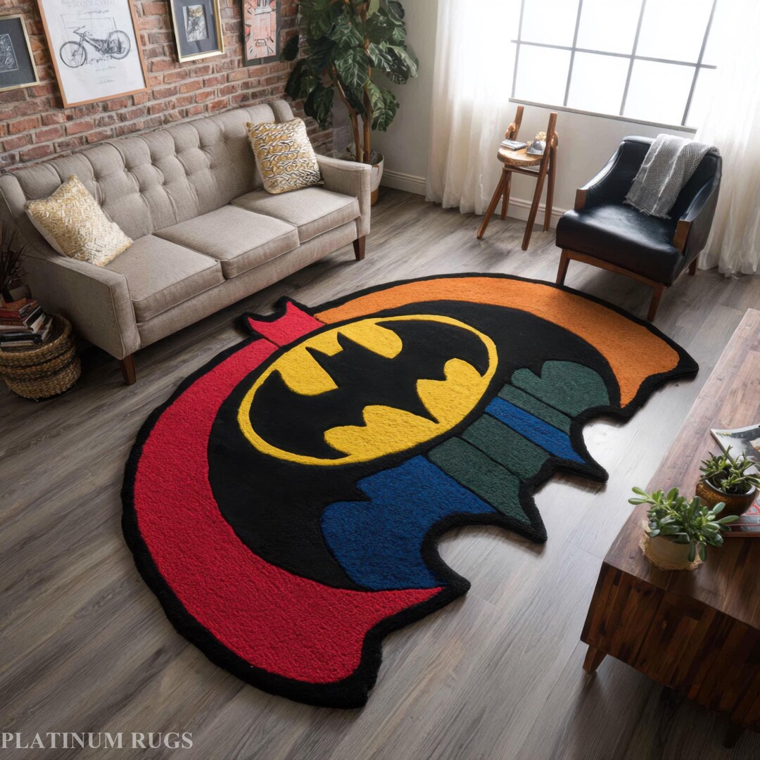 Batman Logo Rug – Colorful Superhero Area Rug, Modern Handtufted Comic ...