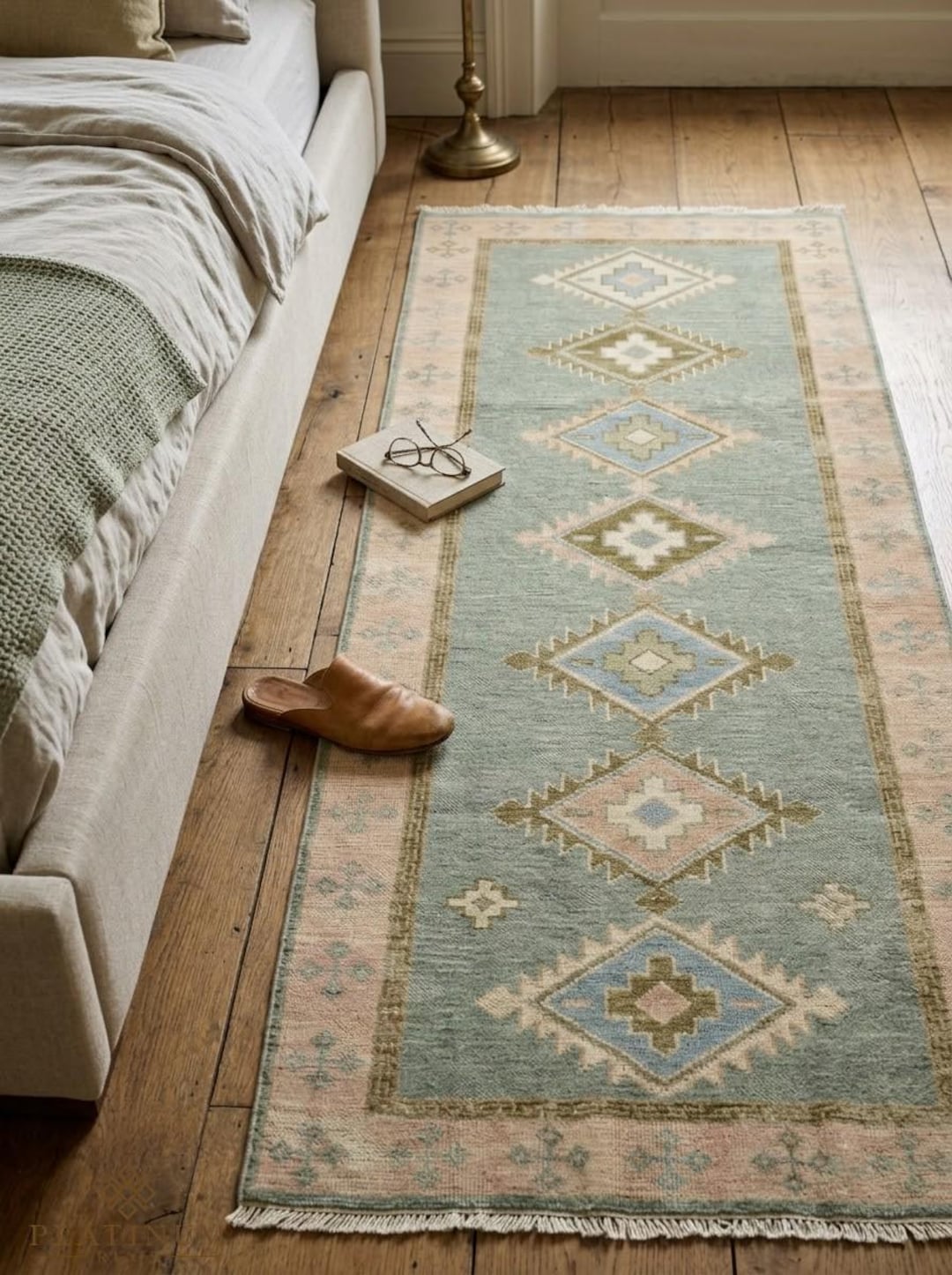 Sage Muted Rug Hand Knotted Wool Runner Rug – Muted Sage Green Oushak Hallway Runner ...
