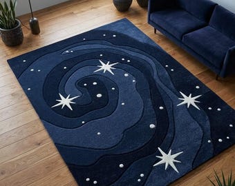 Celestial Area Rug, Cosmic Star Rug, Galaxy Space Rug, Navy Blue Abstract Rug, Celestial Living Room Carpet, Astrology Inspired Decor