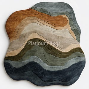 Handmade Colorful Abstract Area Rug, Soft Durable Boho Floor Mat for Living Room, Unique Unshaped Carpet Accent