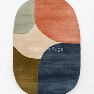 Handmade Colorful Abstract Area Rug, Irregular Shape Boho Carpet for Living Room, Soft Durable Floor Accent, Modern Home Decor