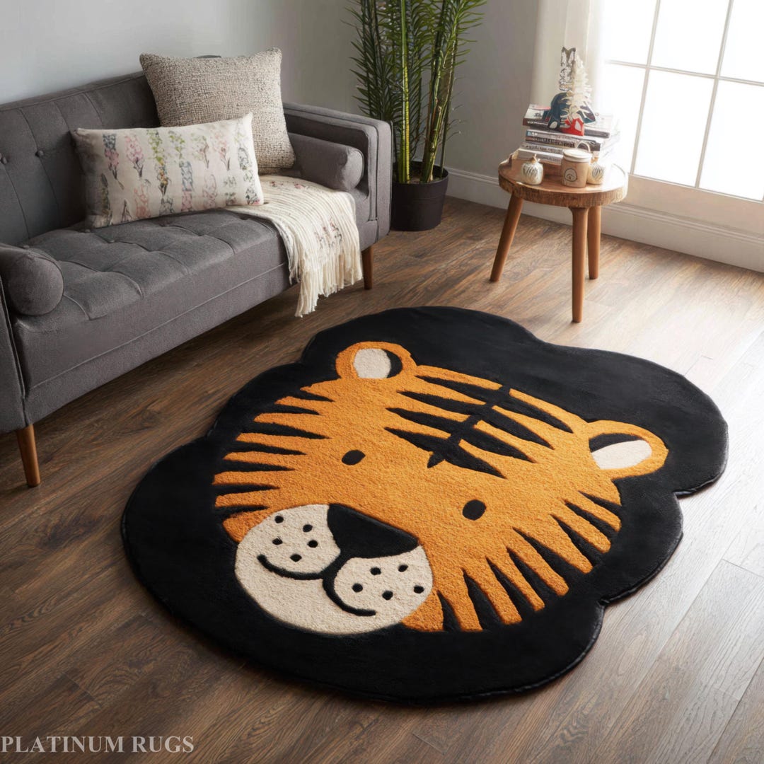 Cartoon Tiger Rug, Hand-tufted Animal Face Carpet, Kids Playroom Decor ...