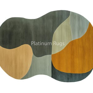 Handmade Colorful Abstract Area Rug, Irregular Shape Boho Carpet Accent, Soft Durable Living Room Decor