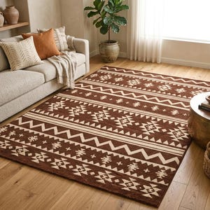Terracotta Tribal Area Rug, Boho Geometric Carpet, Mudcloth Pattern Rug, Southwestern Style Floor Rug, Warm Earth Tone Decor image 5