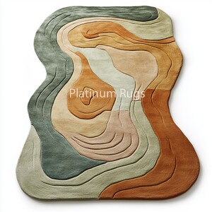 Colorful Abstract Area Rug, Handmade Irregular Shape Boho Carpet Accent for Living Room, Soft Durable Home Decor
