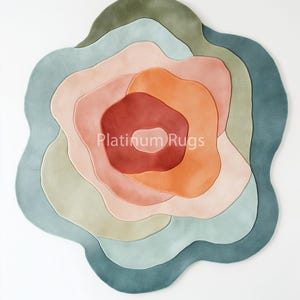 Handmade Colorful Abstract Area Rug, Irregular Boho Shape, Soft Durable Carpet Accent for Living Room Decor