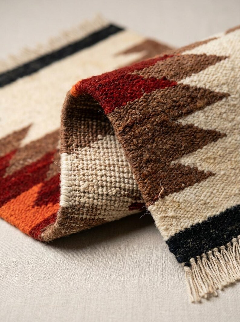 Rustic Rug Pattern Southwestern Wool Runner Rug, Hand Knotted Tribal Hallway Rug, Rustic ...