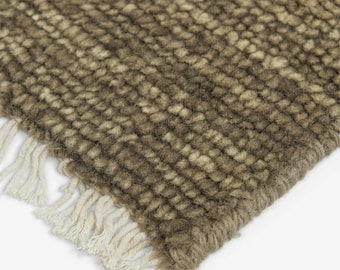 Handgeknoopt neutraal wollen vloerkleed | Groot massief olijfbeige tapijt 6 x 9 8 x 10 9 x 12 10 x 14 | Effen minimaal vloerkleed voor woonkamer, slaapkamer, kantoor