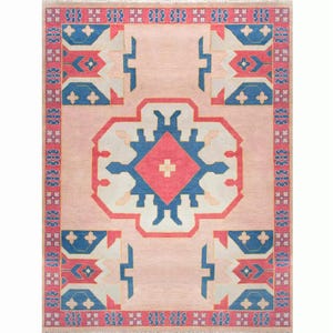 Pink Handmade Oushak Rug 6x9 8x10 9x12 Turkish Boho Wool Area Rug Vintage Style Oriental Rug for Living Room Bedroom Office Decor