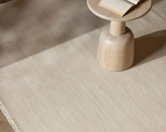 Hand Knotted Neutral Wool Area Rug | Large Solid Beige Carpet 6x9 8x10 9x12 10x14 | Plain Minimal Rug for Living Room & Bedroom Office