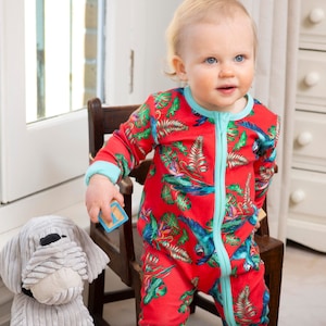 Baby Clothes, Baby Grow Onesie, Gift - Bold Birdie Two-Way Zip Up Sleepsuit