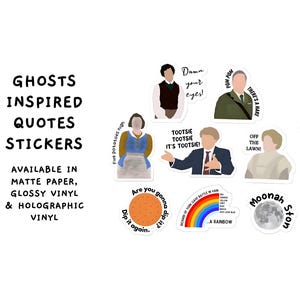 Pegatinas troqueladas inspiradas en fantasmas / Mary / El Capitán / Julian Fawcett / Pat / Kitty / Robin / Fanny / Citas de personajes de fantasmas / Seis Idiotas