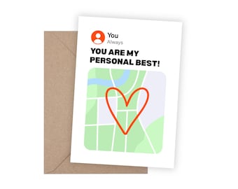You are my personal best runner card | Valentines Birthday Anniversary Card | Running Route Map Art Card | Funny Card for Runner