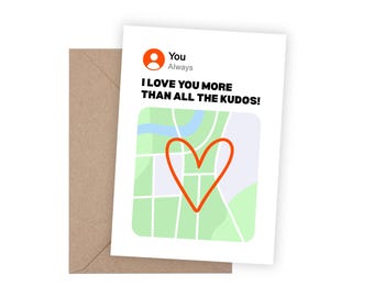 I love you more than all the kudos card | Valentines Birthday Anniversary Card | Running Route Map Art Card | Funny Card for Runner