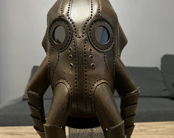 Masque Cthulhu - Cthulhu mask, handcrafted octopus in brown/dark green split leather